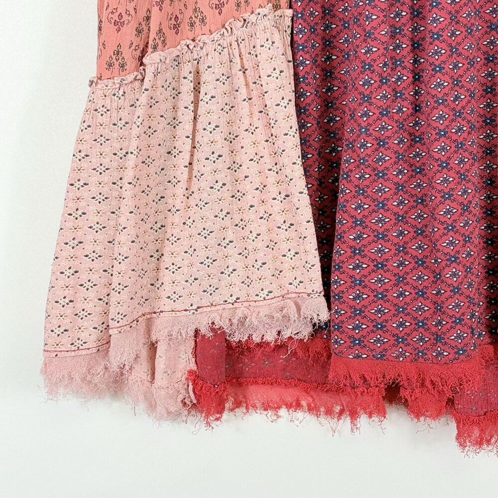 Free People Strapless Mixed Print Babydoll Top in Burgundy and Pink - Picture 7 of 9